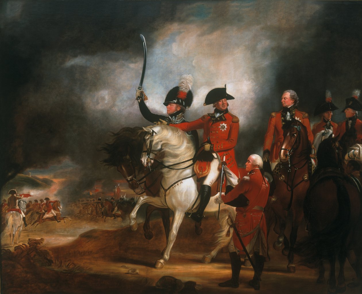 Le roi George III (1738-1820) et le prince de Galles (1762-1830) passant en revue le 3e régiment des gardes dragons et les 10e dragons légers, vers 1797 - William Beechey