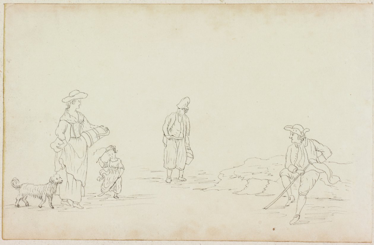 Femme avec remorqueur, enfant et deux hommes - William Beilby