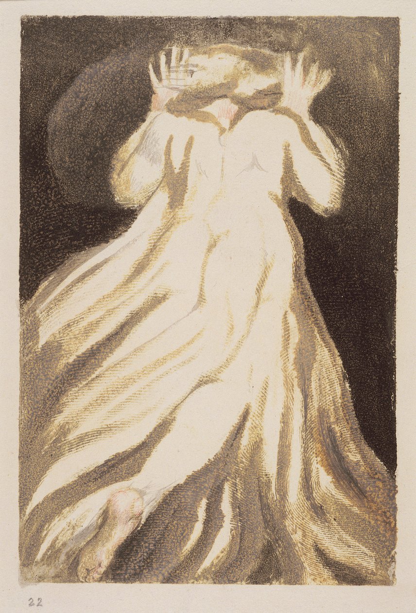 Un homme aux cheveux blancs dans une longue robe pâle qui fuit avec les mains levées, planche 21 de 