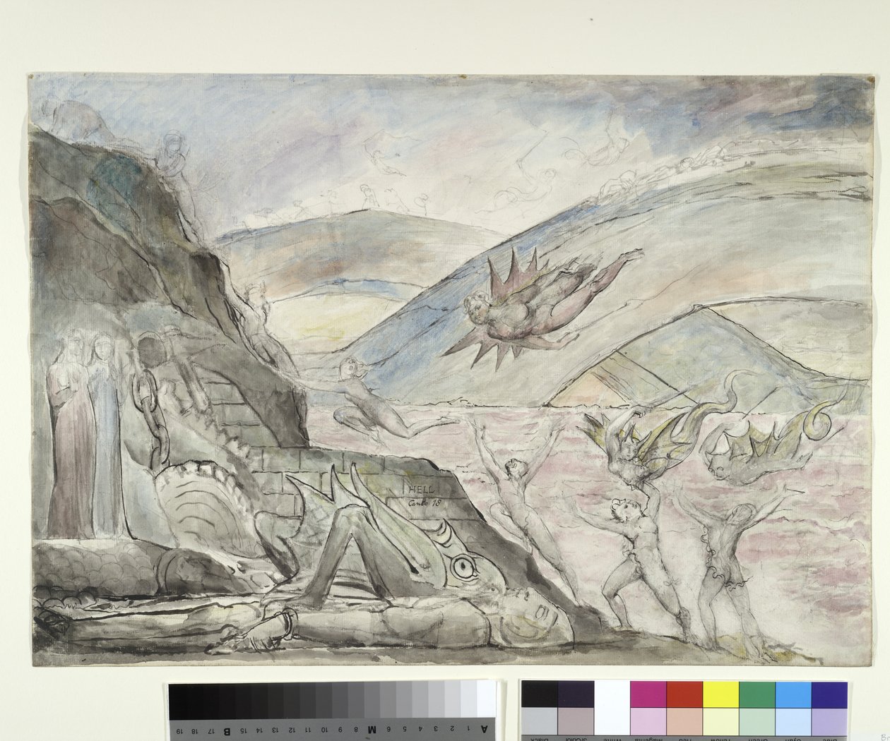 Démons tourmentant les séducteurs de Malebolge, illustration de la Divine Comédie de Dante Alighieri, 1824-27 - William Blake