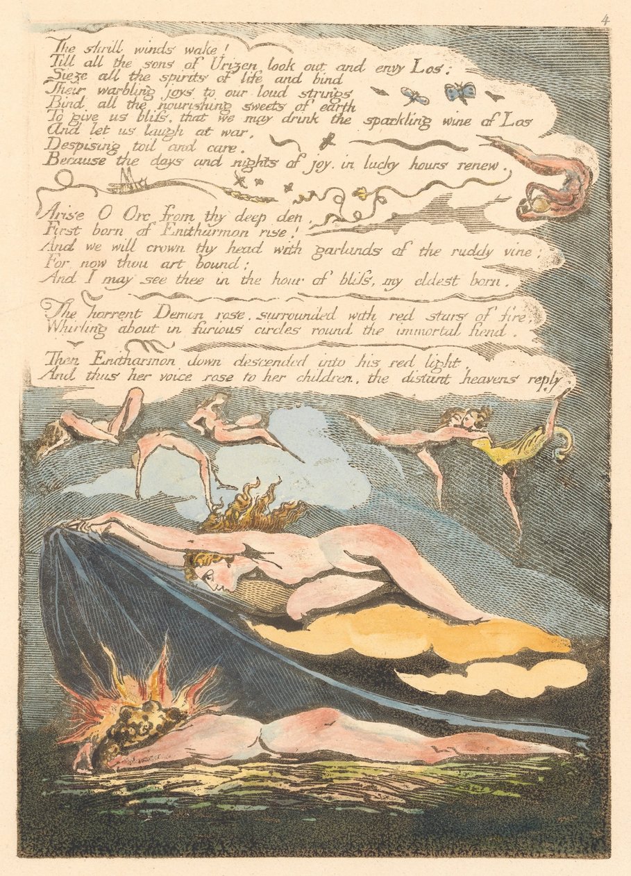 Europe. Une prophétie, Planche 6, Les vents stridents réveillent... (Bentley 7) - William Blake