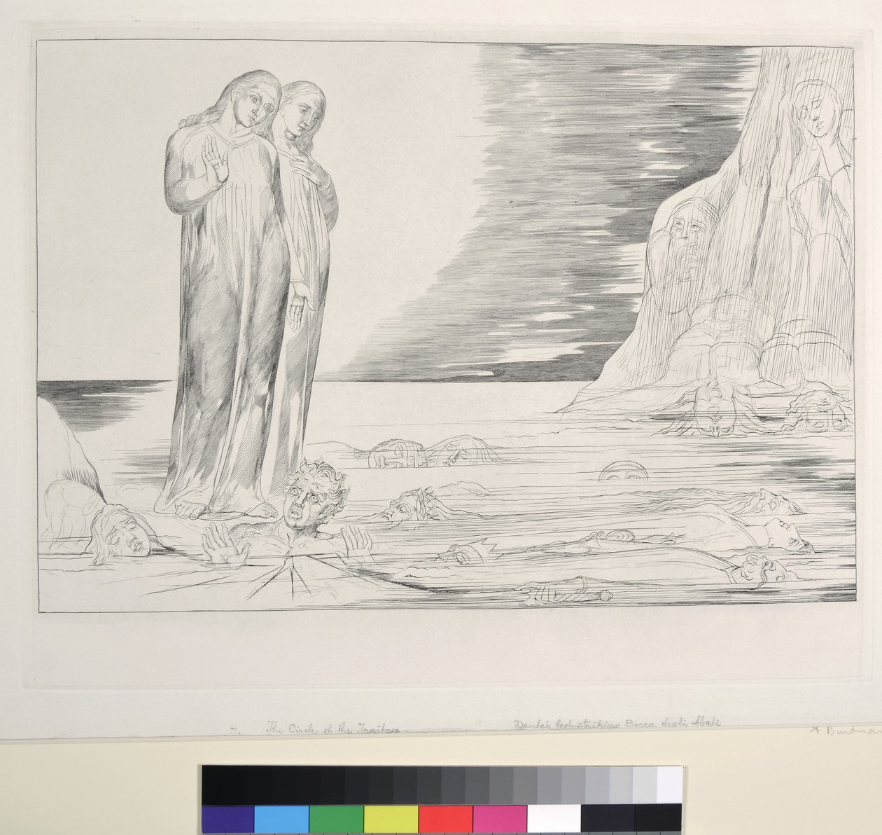Le cercle des traîtres : le pied de Dante frappant Bocca degli Abbate, Enfer, Chant XXXII, illustration de la 