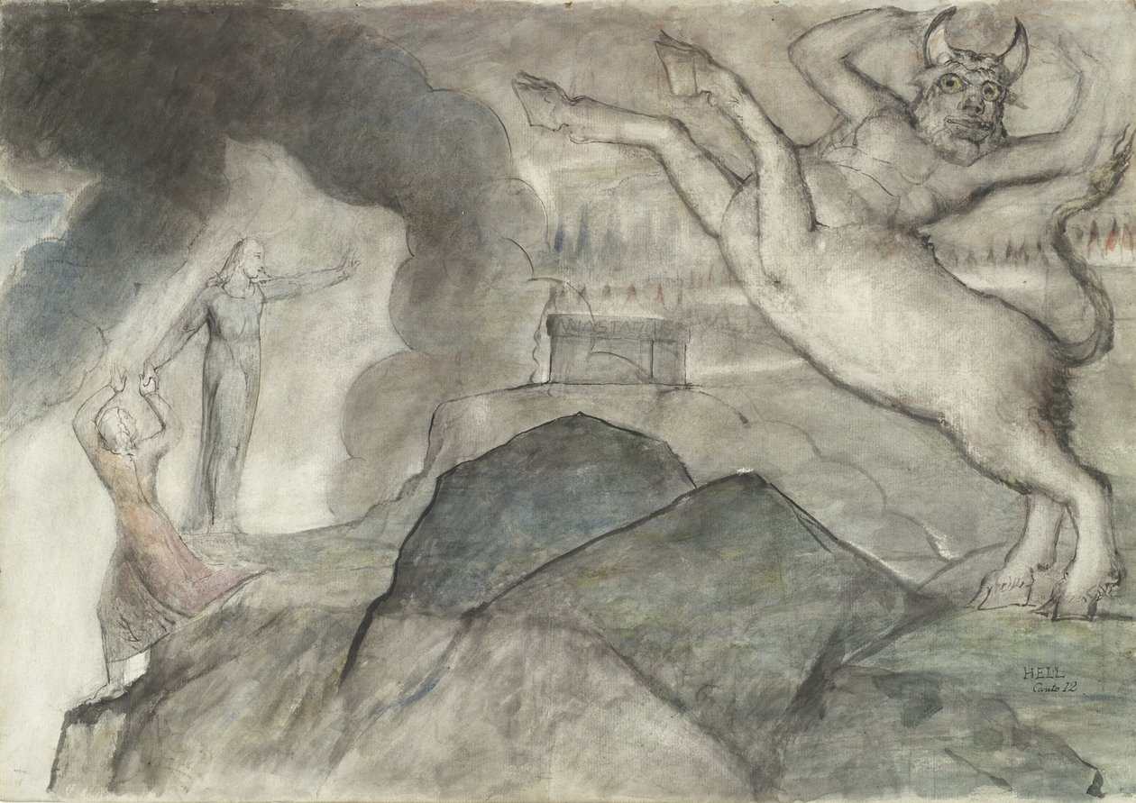 Le Minotaure, illustration de la Divine Comédie de Dante Alighieri, 1824-27 - William Blake