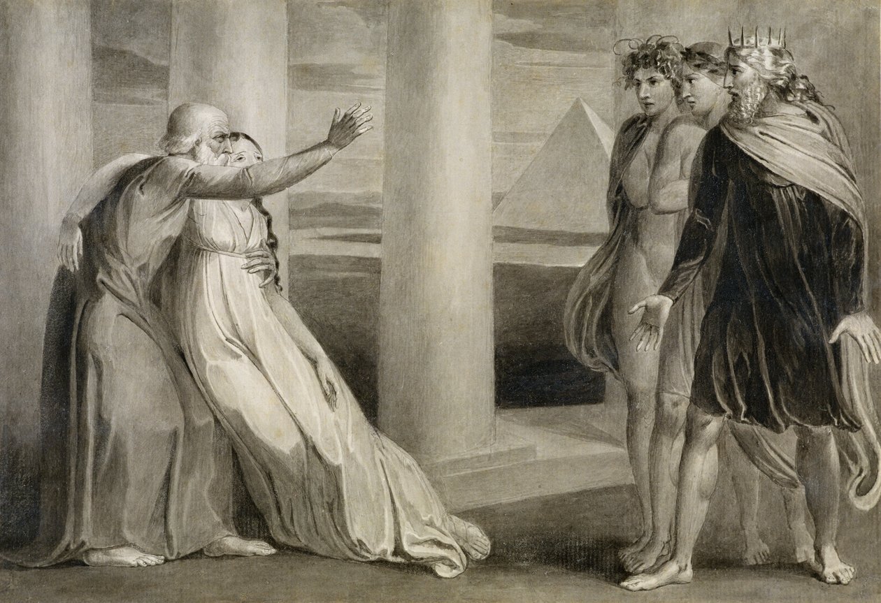 Tiriel soutenant la mourante Myratana et maudissant ses fils, 1786-89 - William Blake