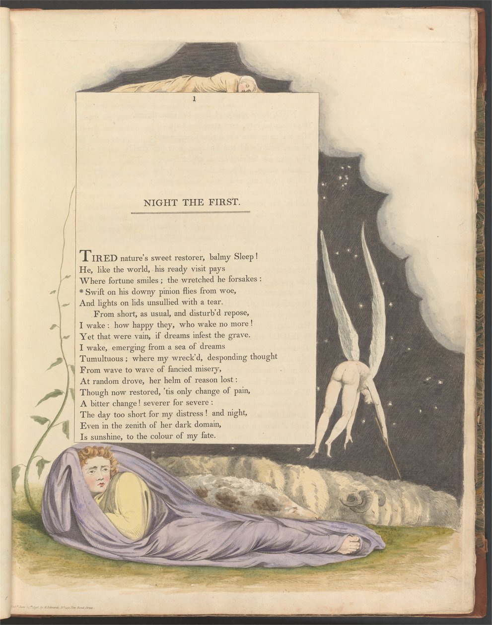 Les pensées nocturnes de Young, Page 1, Swift sur son pinion duveteux vole de la douleur - William Blake