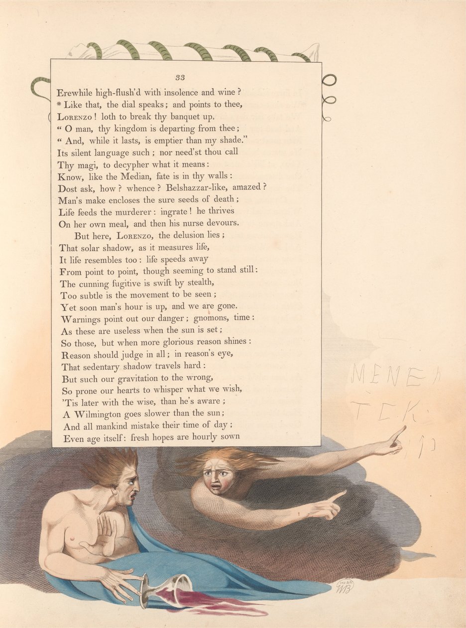 Les pensées nocturnes de Young, Page 33, Comme cela, le cadran parle ; et pointe vers toi - William Blake