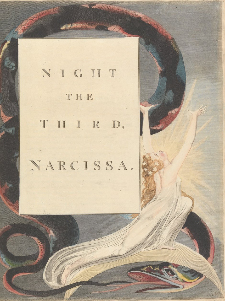 Les pensées nocturnes de Young, Page 43, La nuit la troisième, Narcissa. - William Blake