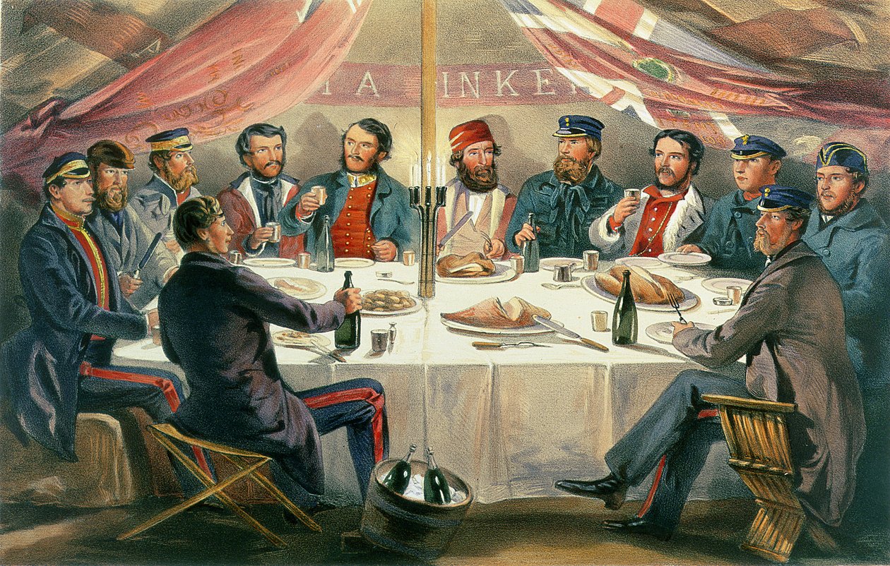 Un dîner de Noël sur les hauteurs avant Sébastopol, gravé par J.A. Vinter, pub. 1855 - William Crimea Simpson