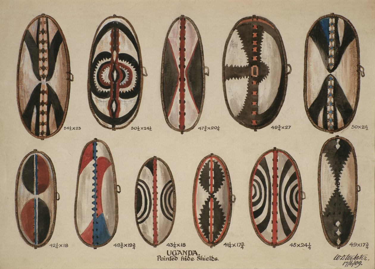 Ouganda - Boucliers en peau peinte, 1909 - William Downing Webster