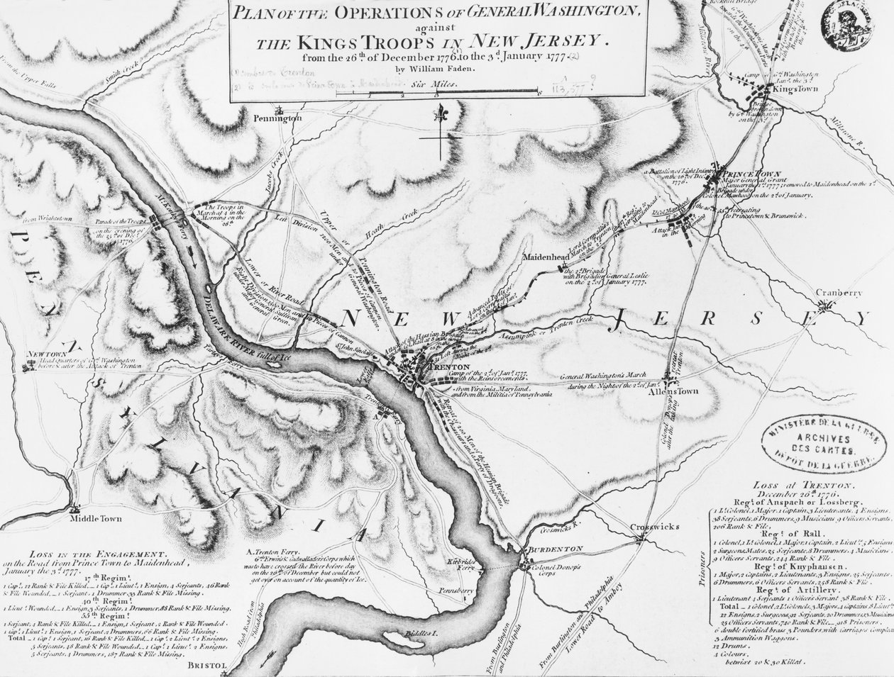 Plan des opérations du général Washington contre les troupes du roi dans le New Jersey, 1777 - William Faden