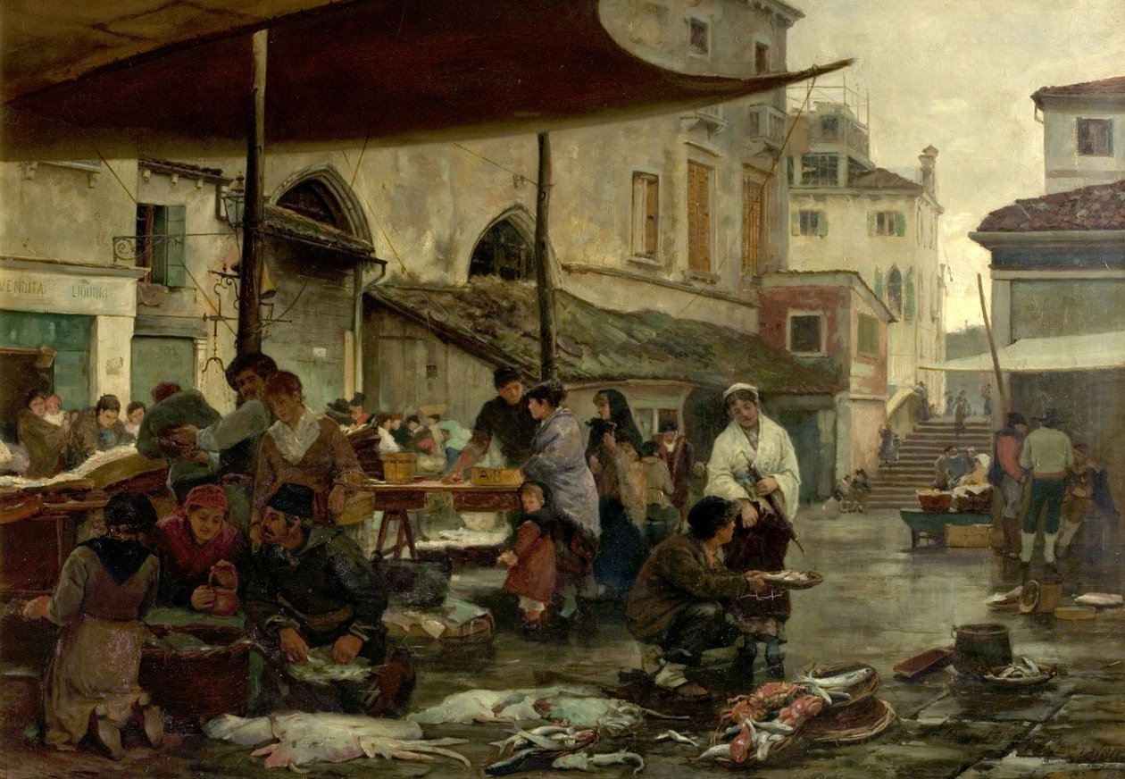 Le marché aux poissons, Venise, Italie, 1881 - William H. Jobbins