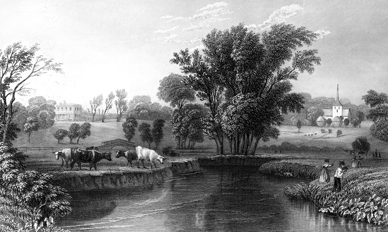 Stisted Hall et Église, Essex, gravé par William Wallis, 1832 - William Henry Bartlett