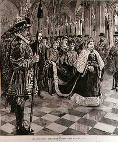 La reine passant par le couloir vers la Chambre des Lords, de The Illustrated London News, 30 janvier 1886 - William Heysham after Overend