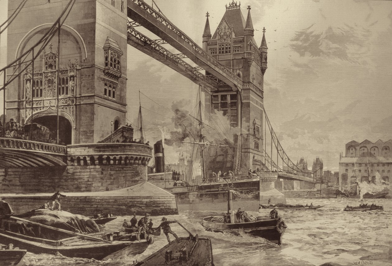 Le Tower Bridge, à ériger sur la Tamise : Pierre angulaire posée par le prince de Galles lundi dernier, de The Illustrated London News, 26 juin 1886 - William Heysham after Overend