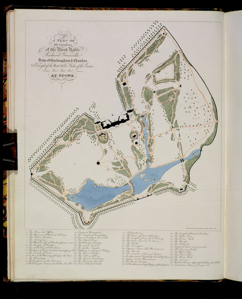 Plan des jardins de Richard Grenville, duc de Buckingham, à Stowe, gravé par l
