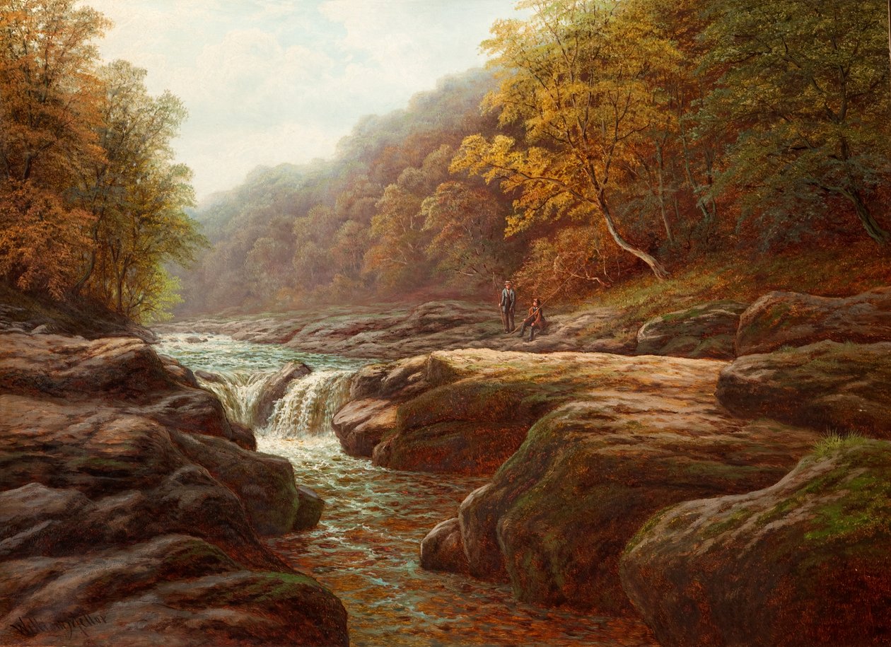 Scène de rivière avec des pêcheurs - William Mellor