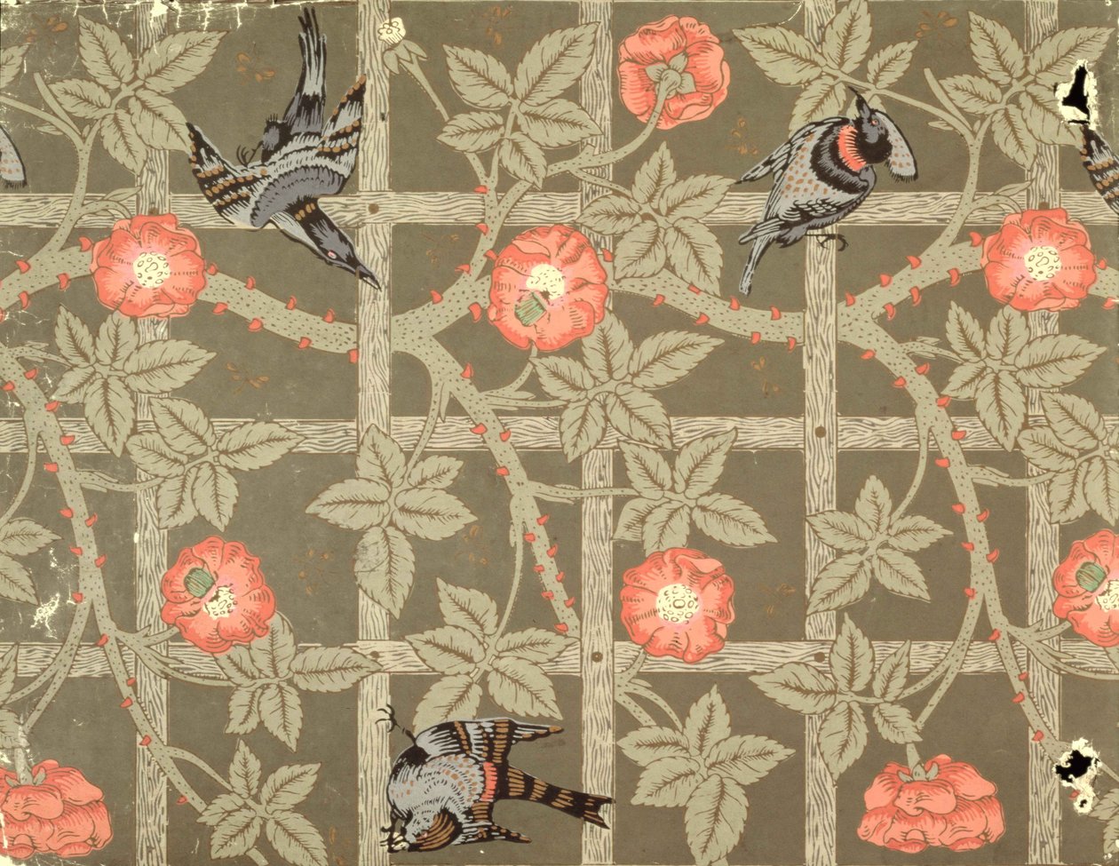 Conception de papier peint en treillis avec un fond vert bouteille, 1864 - William Morris