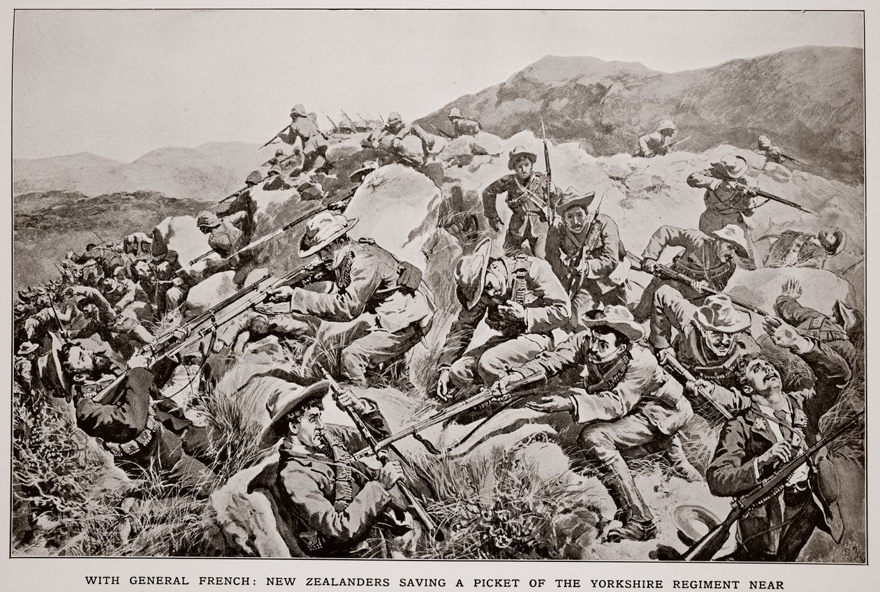 Avec le général French : Les Néo-Zélandais sauvant un piquet du régiment du Yorkshire près de Slingersfontein le 15 janvier, d