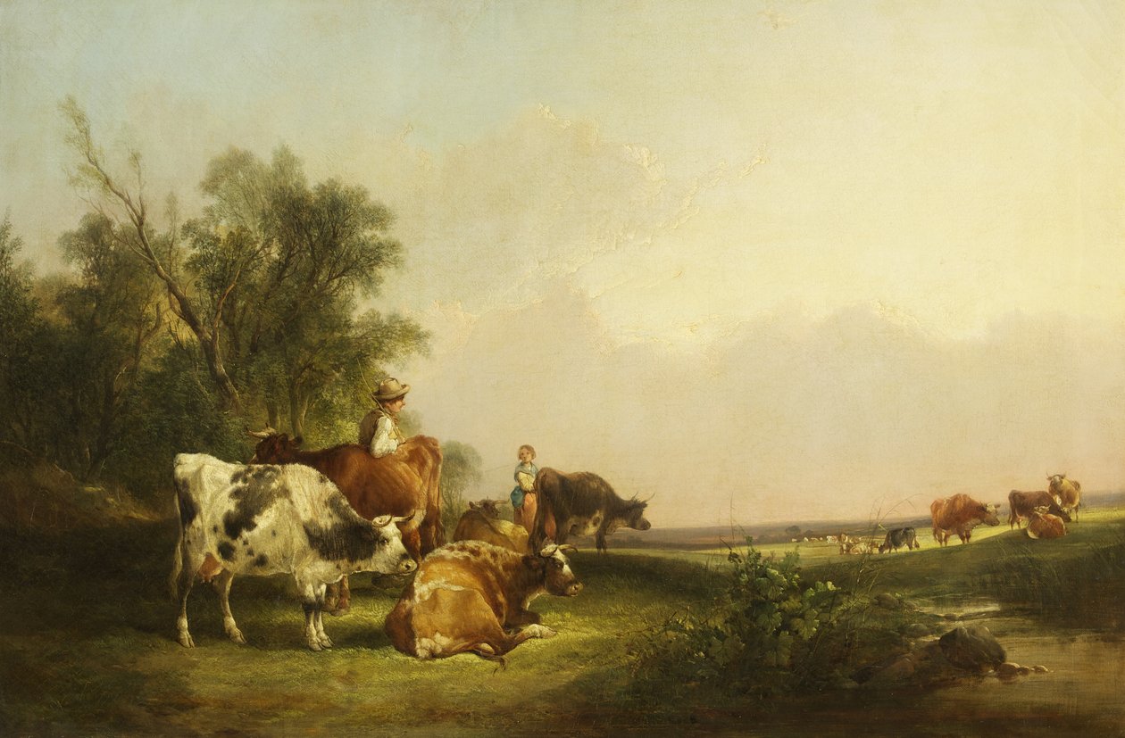 Scène pastorale, bétail et figures - William Snr. Shayer