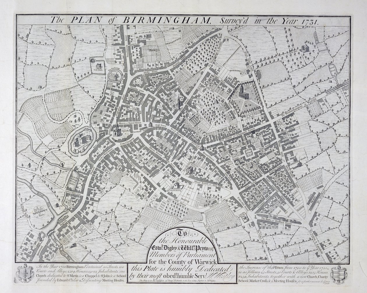 Plan de Birmingham, 1731, publié en 1789 - William Westley