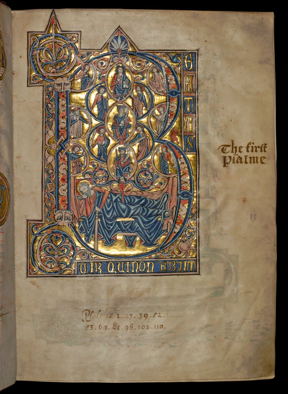 Ms 322 f.7r, Psaume 1, initiale B, Arbre de Jessé, illustration du 