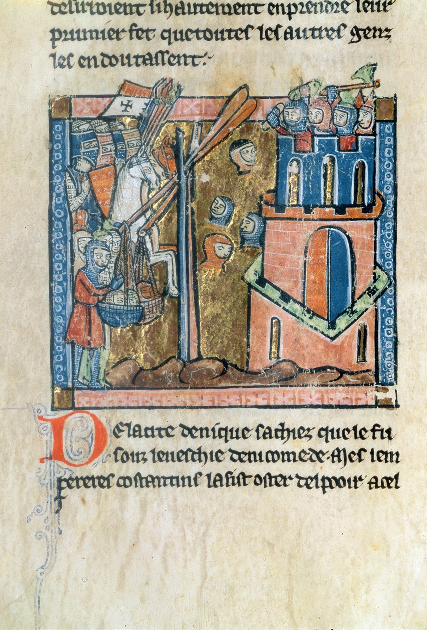 Fr.2630 f.22v Croisés bombardant Nicée avec des têtes en 1097, de l