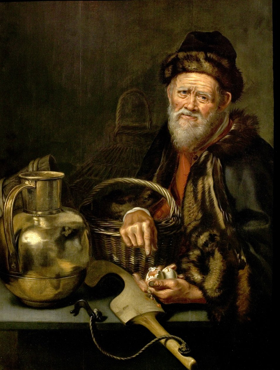 Un vieil homme avec des œufs cassés - William van Odekerken