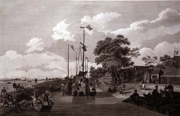 Vue du lac Pao-Yng où il est séparé du Grand Canal par une digue de terre, gravé par William et Elizabeth Ellis, publié par G. Nicol - William (after) Alexander