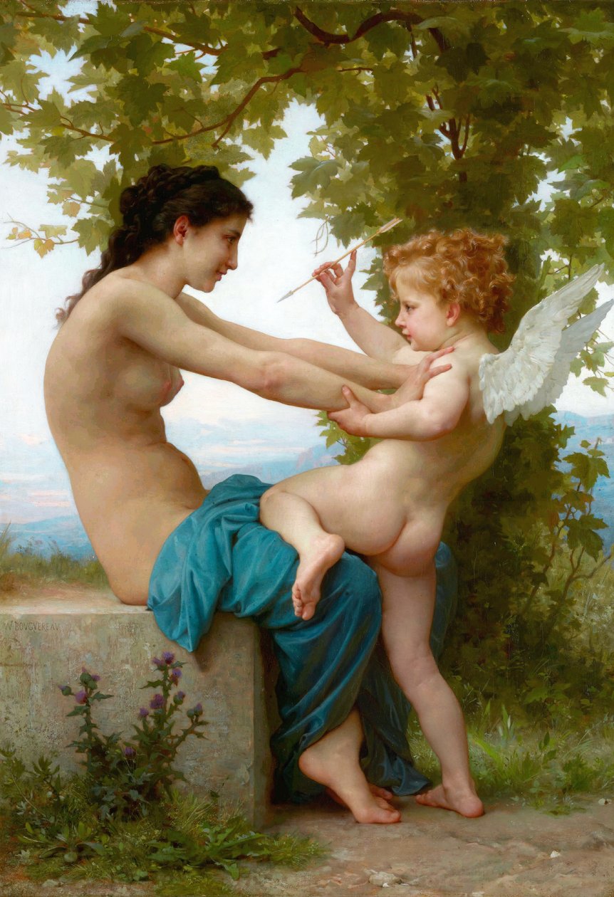 French: Jeune fille se défendant contre Éros A Young Girl Defending Herself Against Eros - William Adolphe Bouguereau