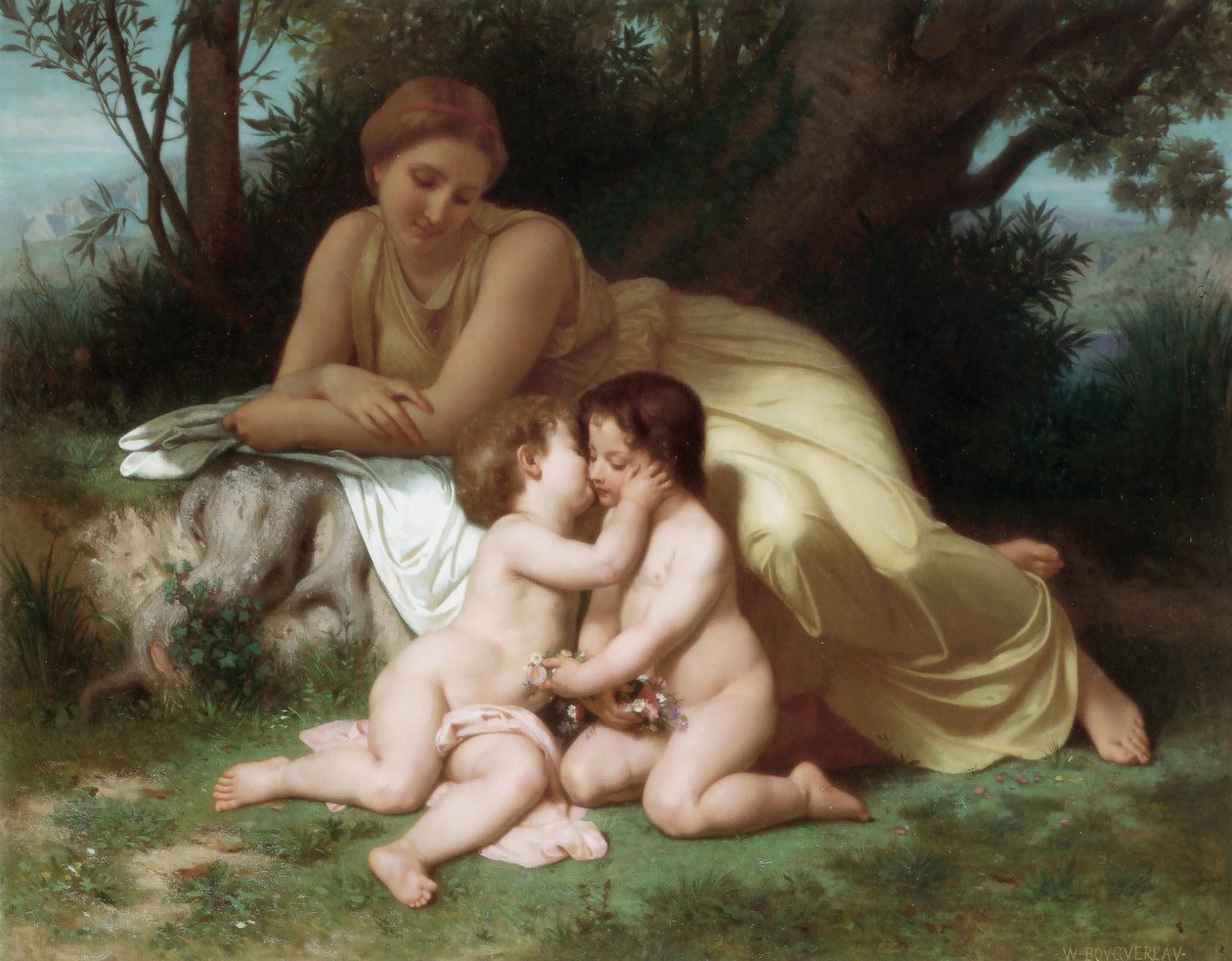 Jeune femme contemplant deux enfants enlacés - William Adolphe Bouguereau