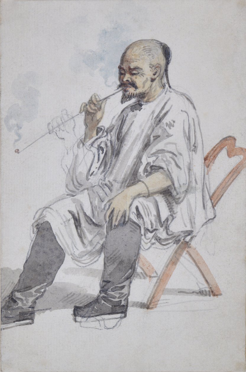 Homme chinois assis fumant - William Alexander