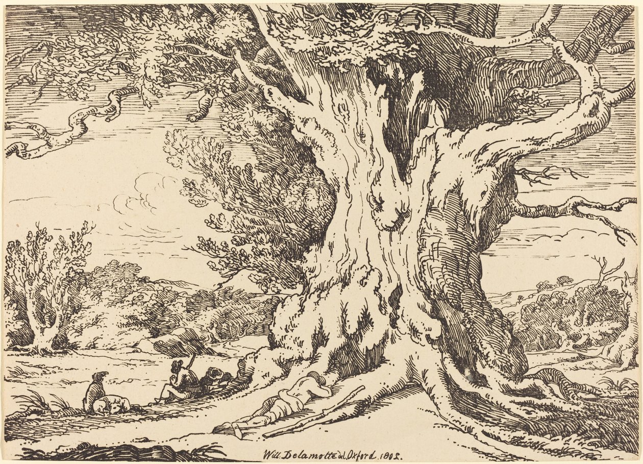 Repos, Hommes et Chiens sous un Grand Arbre - William Alfred Delamotte