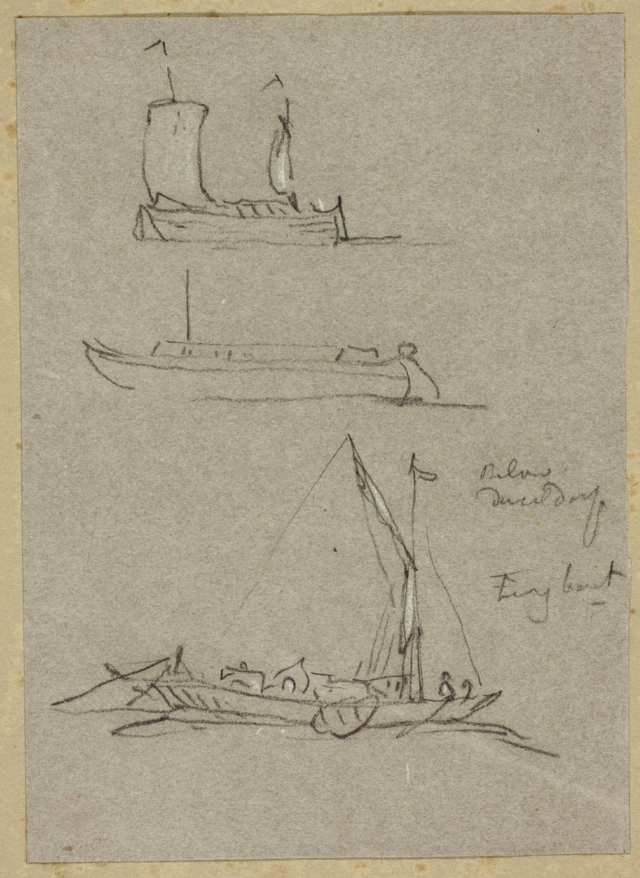 Trois croquis de bateaux sur le Rhin à Düsseldorf - William Alfred Delamotte