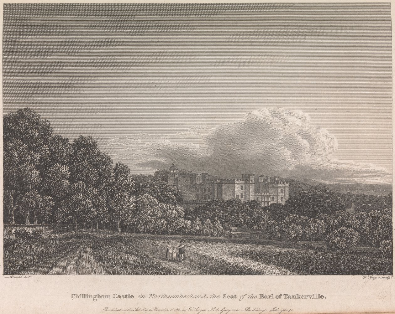 Château de Chillingham dans le Northumberland, le siège du comte de Tankerville (publié par W. Angus) : Planche 62 ; page 62 (Volume Un) - William Angus