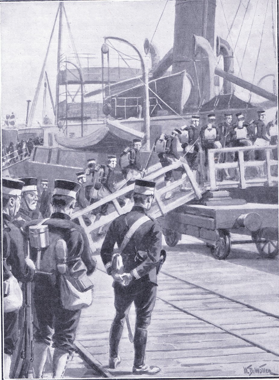 Troupes japonaises embarquant à Kobe, illustration de l