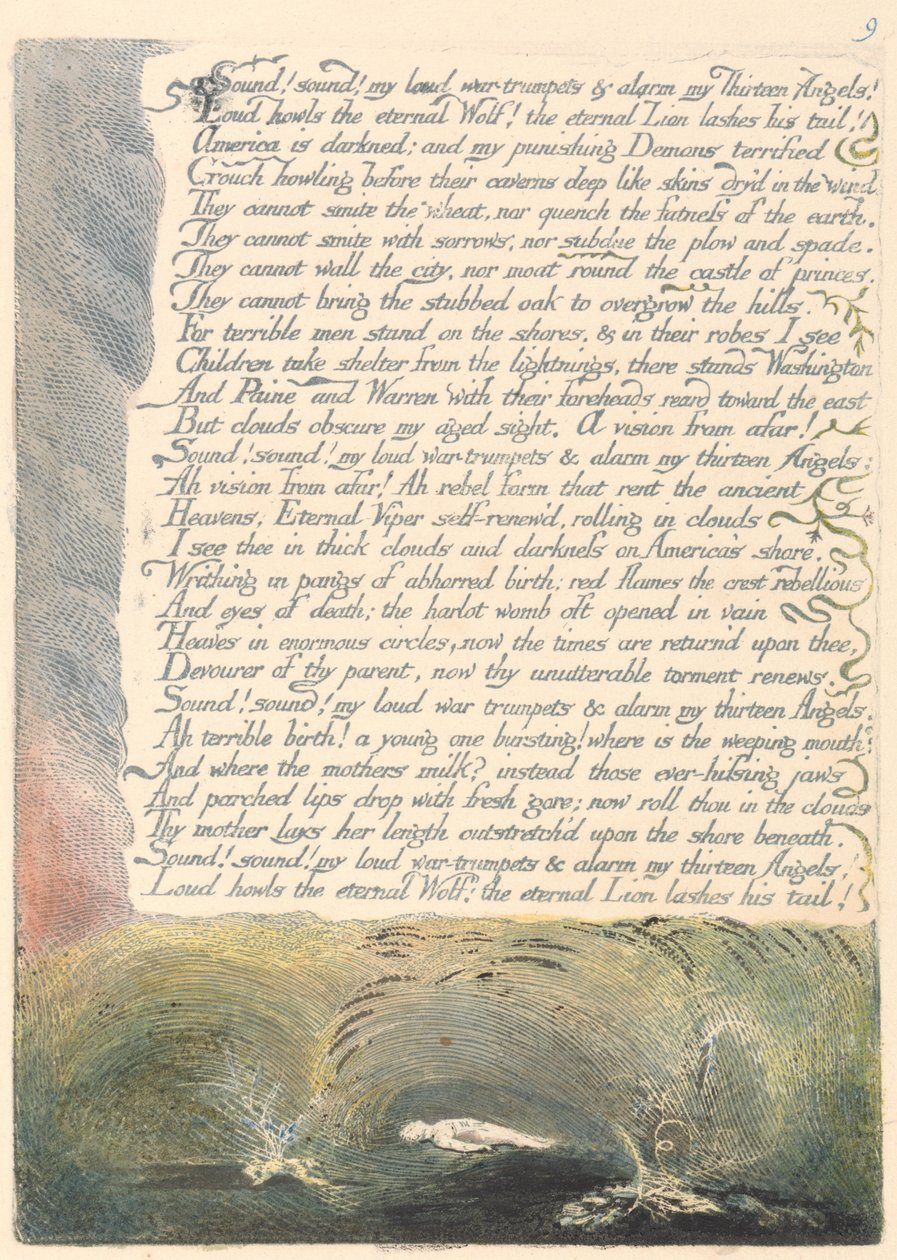 Amérique. Une Prophétie, Planche 11, Sonnez! Sonnez! Mes Trompettes de Guerre.... - William Blake