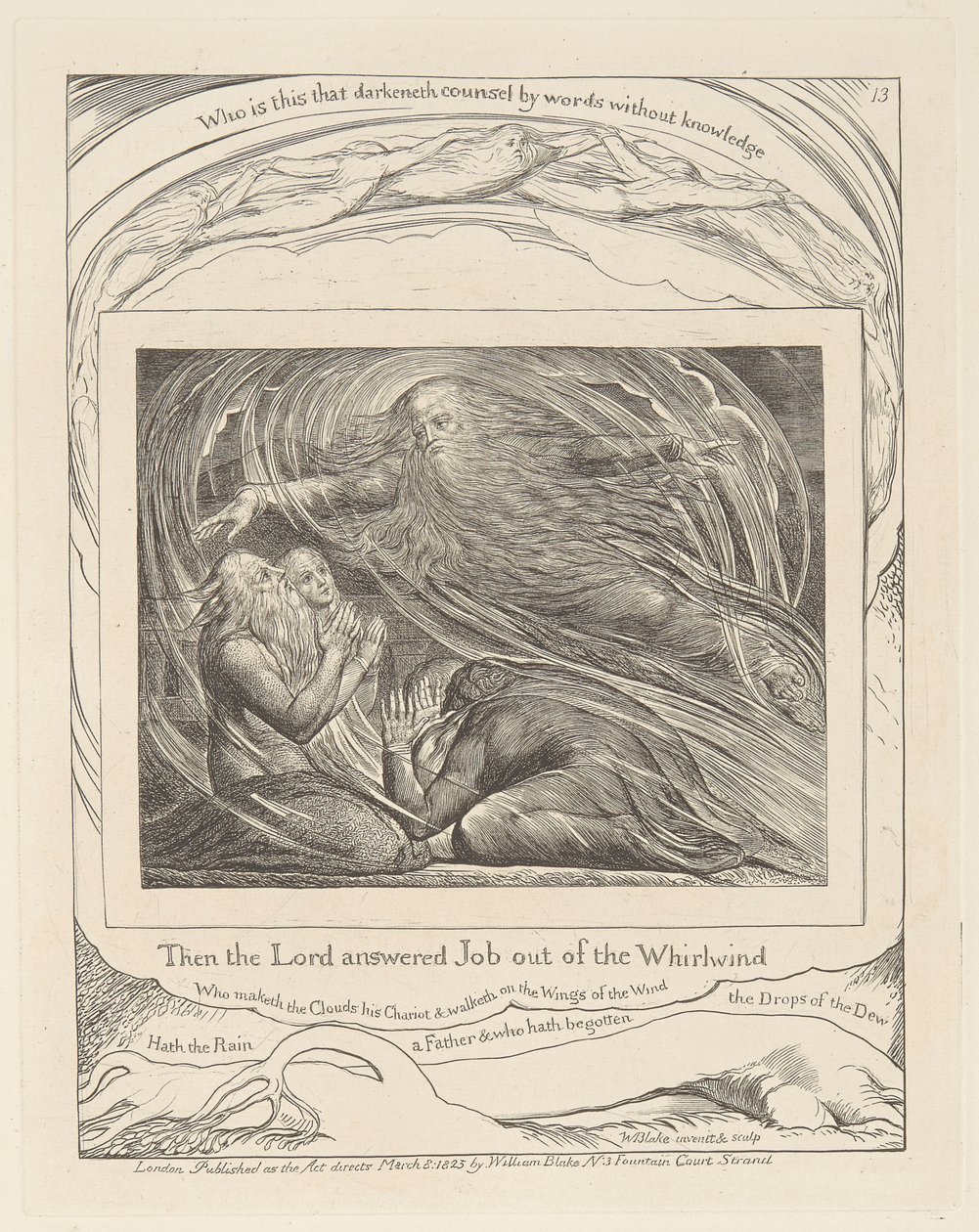Livre de Job, Planche 13, Le Seigneur répondant à Job depuis le tourbillon - William Blake