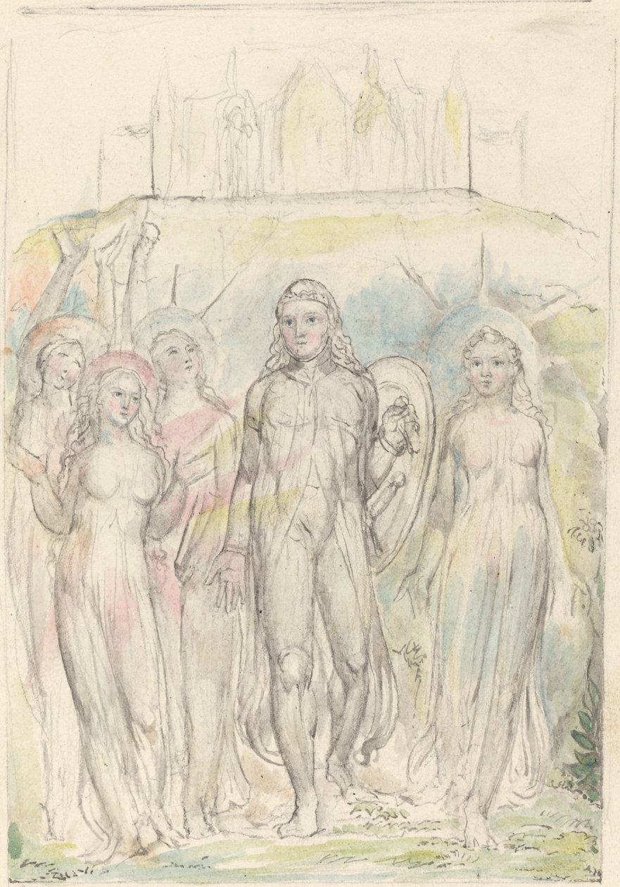 Chrétien avec le bouclier de la foi, prenant congé de ses compagnons - William Blake