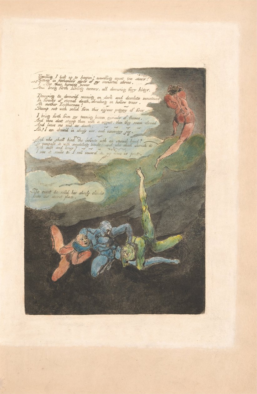 Europe. Une prophétie, Planche 4, À contrecœur je lève les yeux (Bentley 5) - William Blake