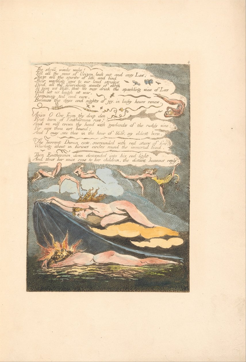 Europe. Une Prophétie, Planche 6, Les vents aigus réveillent . . . .  (Bentley 7) - William Blake