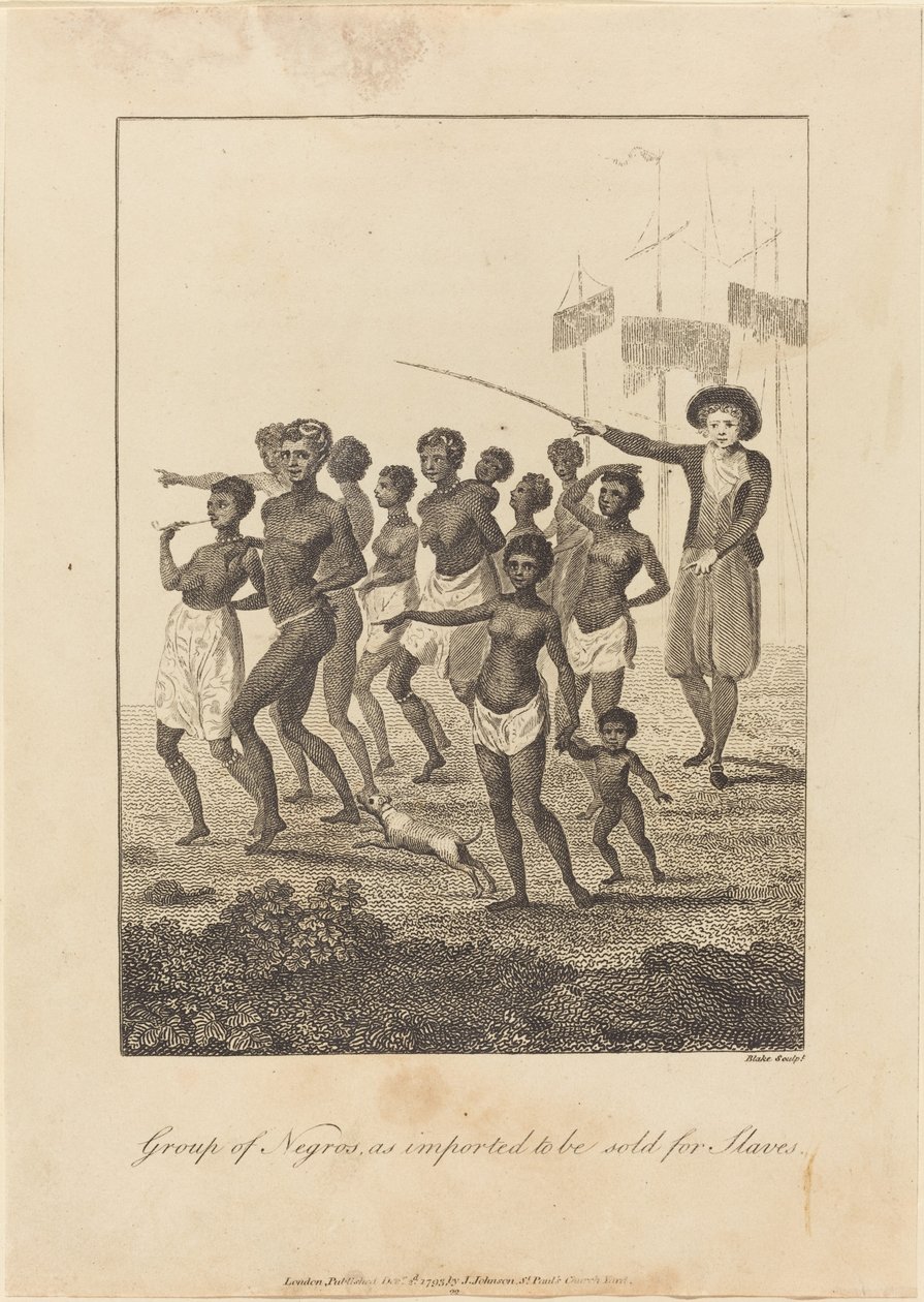 Groupe de personnes noires, importées pour être vendues comme esclaves - William Blake
