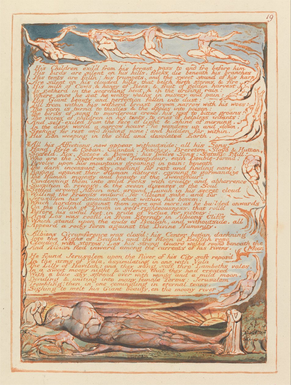 Jérusalem, Planche 19, Ses enfants exilés de son sein.... - William Blake