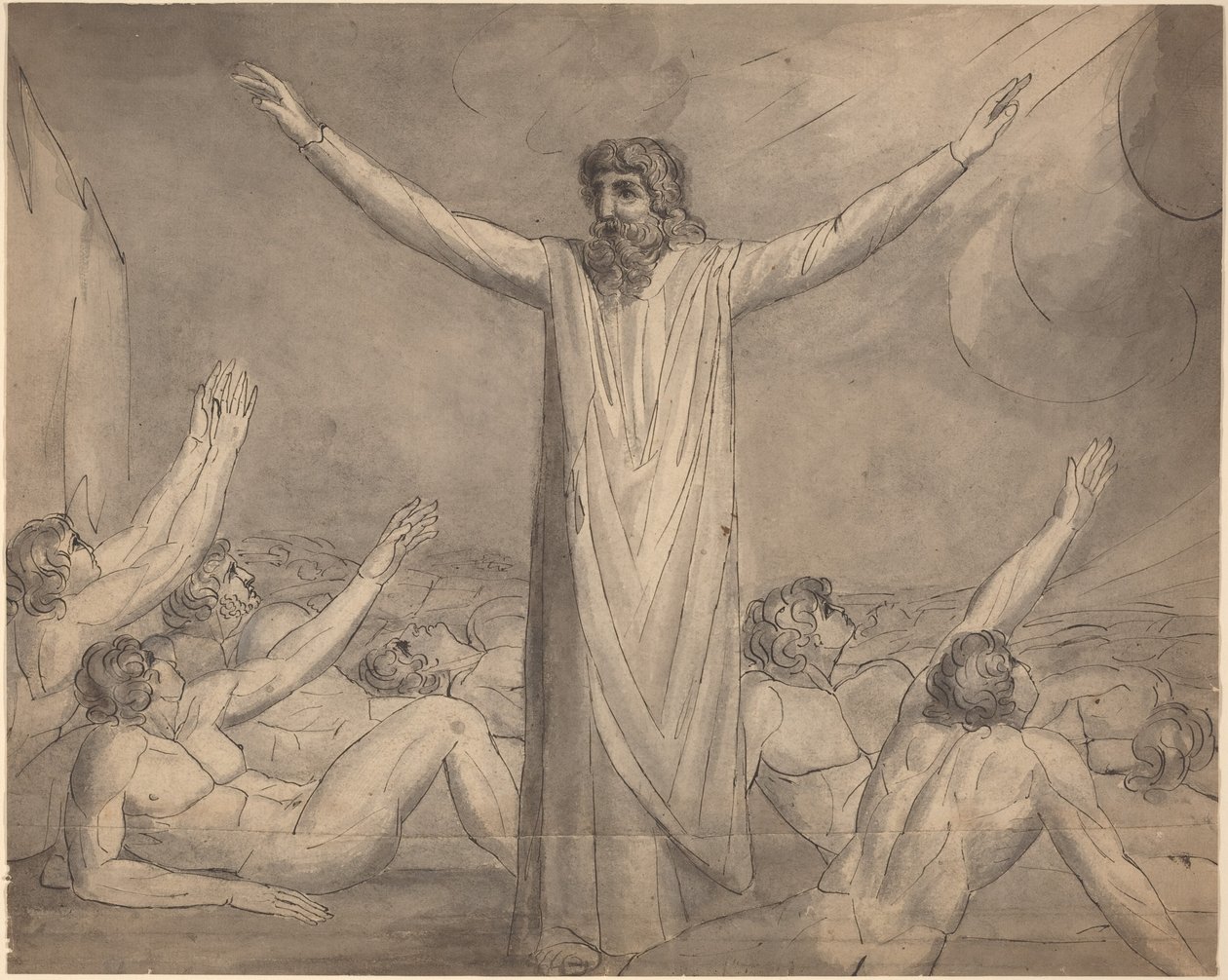 Moïse arrêtant le fléau () [recto] - William Blake