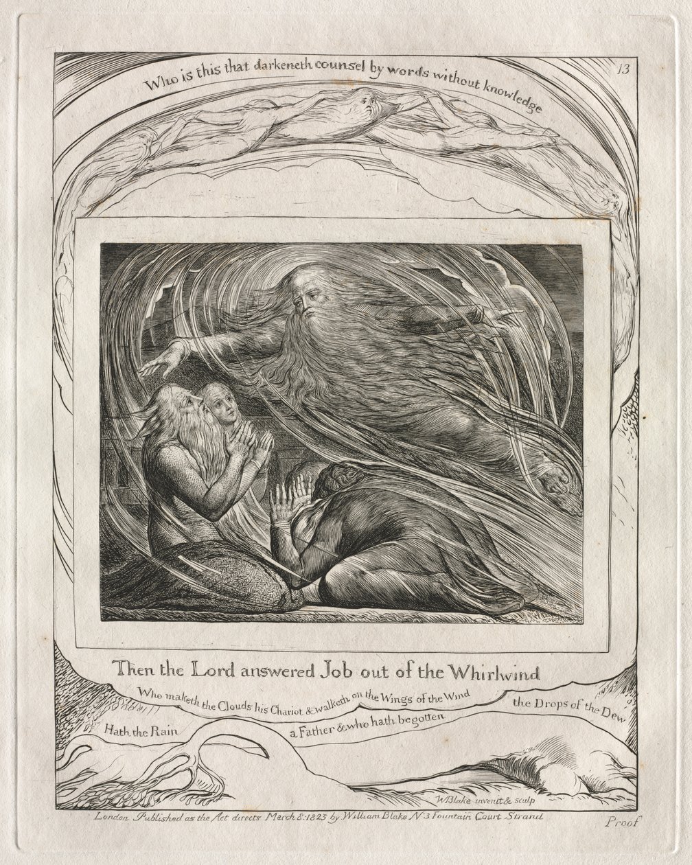 Le Livre de Job : Pl. 13, Alors le Seigneur répondit à Job du milieu de la tempête - William Blake
