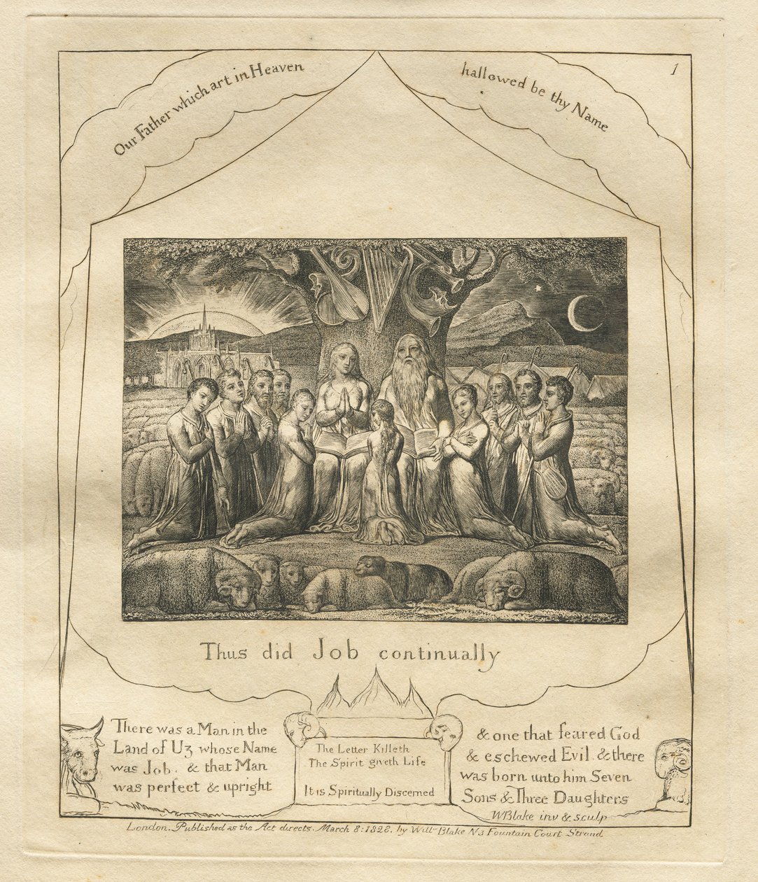 Le Livre de Job : Pl. 1, Ainsi faisait Job continuellement, 1825 - William Blake