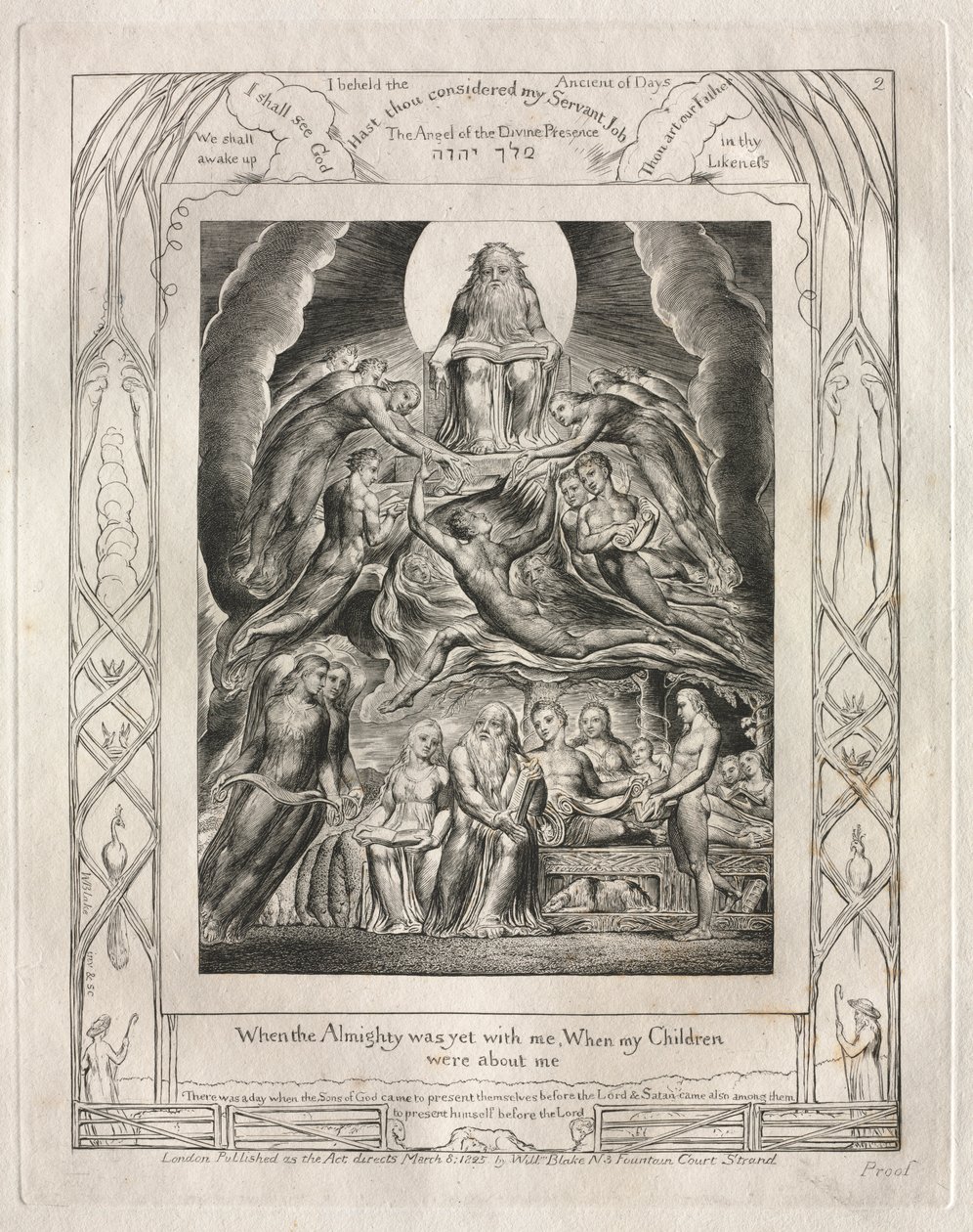 Le Livre de Job : Pl. 2, Quand le Tout-Puissant était encore avec moi, Quand mes enfants..., 1825 - William Blake