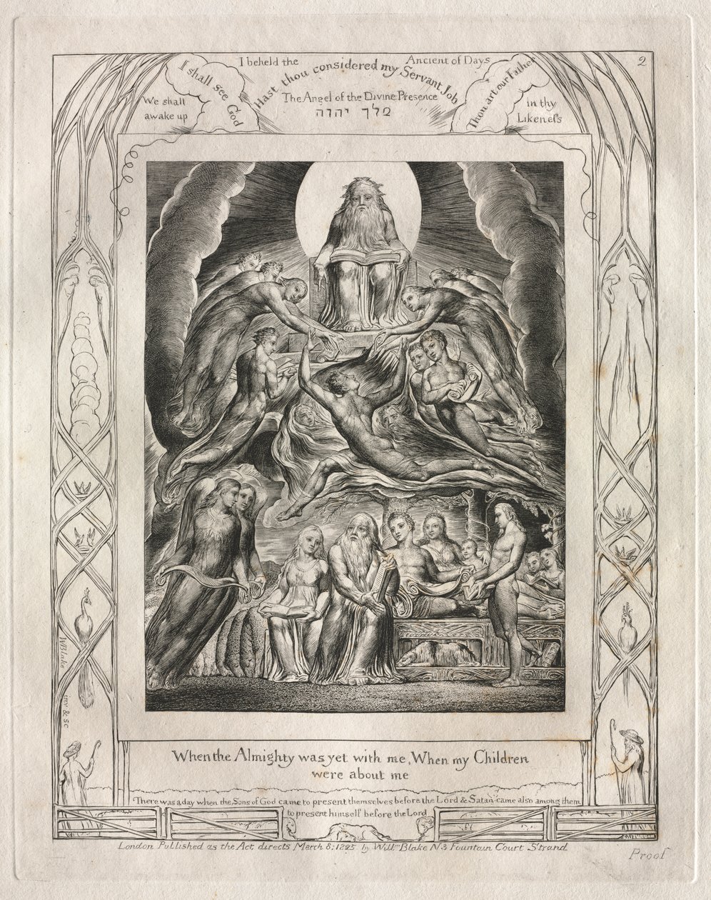 Le Livre de Job : Pl. 2, Quand le Tout-Puissant était encore avec moi, Quand mes enfants étaient autour de moi - William Blake