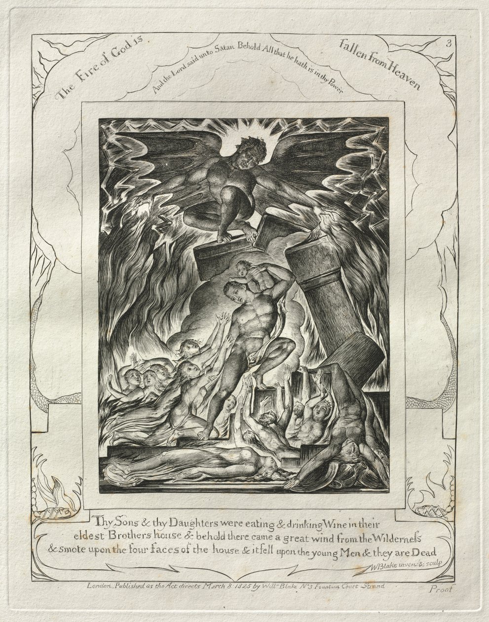 Le Livre de Job : Pl. 3, Tes fils et tes filles mangeaient et buvaient du vin dans la maison de leur frère aîné - William Blake