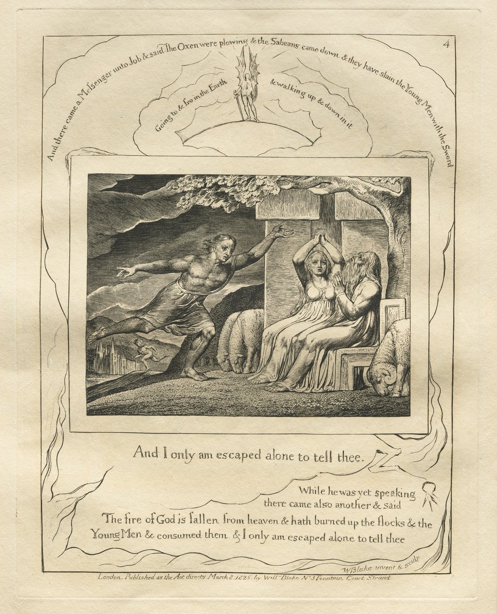 Le Livre de Job : Pl. 4, Et je suis seul échappé pour te le dire - William Blake