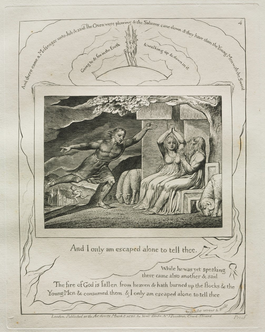 Le Livre de Job : Pl. 4, Et je suis seul échappé pour te le dire, 1825 - William Blake